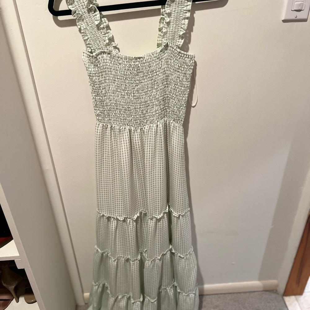 Perfect summer dress in sage green and white gingham.